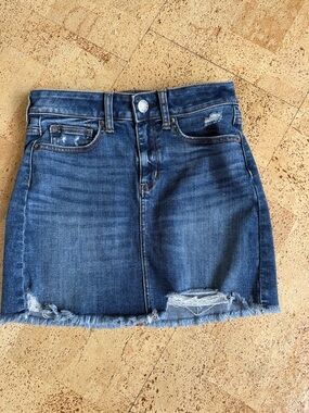 American Eagle Outfitters Dark Blue Distressed Denim Mini Skirt